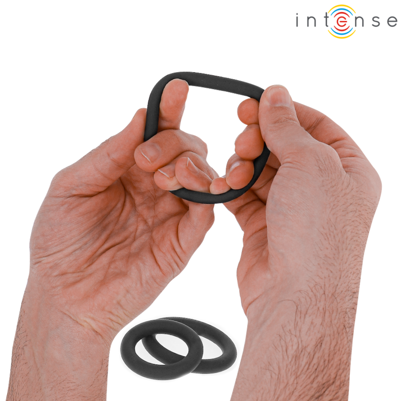 INTENSE - HUGH 3 ANILLOS BÁSICOS PARA PENE SILICONA NEGRO - Imagen 3