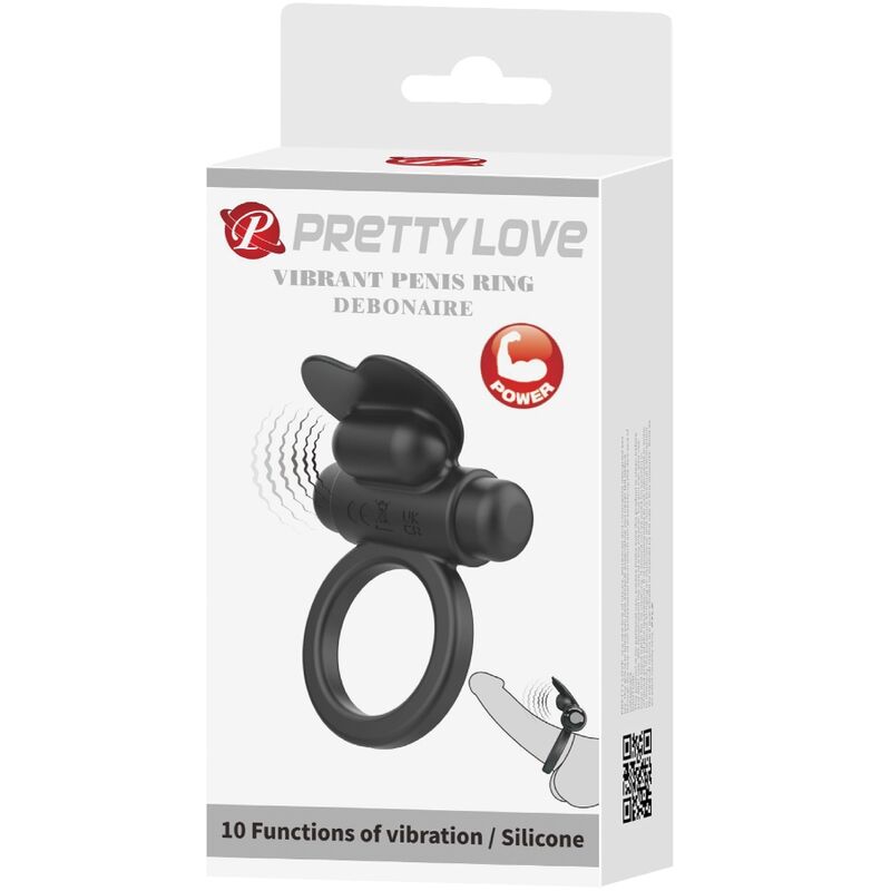 PRETTY LOVE - DEBONAIRE ANILLO VIBRADOR CONEJO 10 VIBRACIONES NEGRO - Imagen 2