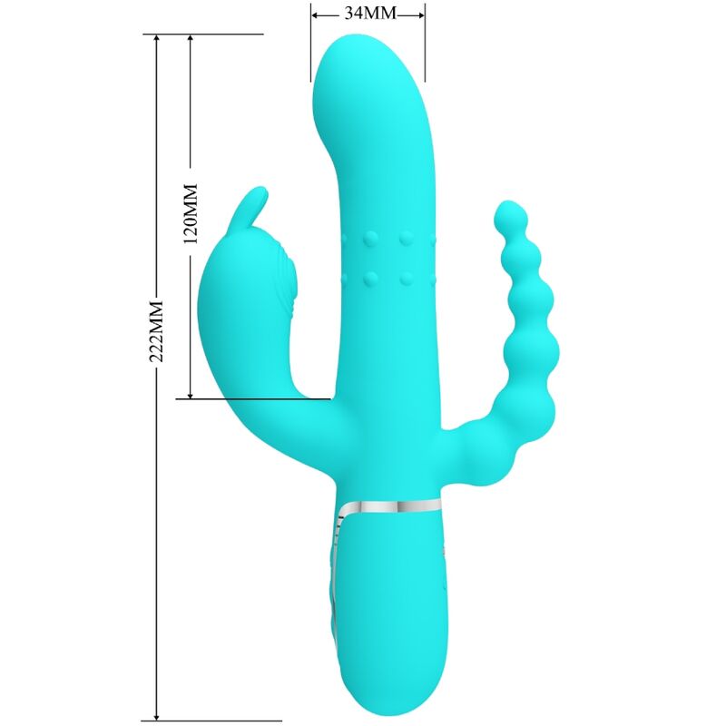 PRETTY LOVE - CAMMY TRIPLE VIBRADOR RABBIT MULTIFUNCIÓN 4 EN 1 AZUL - Imagen 3