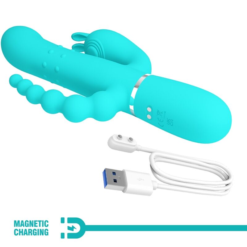 PRETTY LOVE - CAMMY TRIPLE VIBRADOR RABBIT MULTIFUNCIÓN 4 EN 1 AZUL - Imagen 6