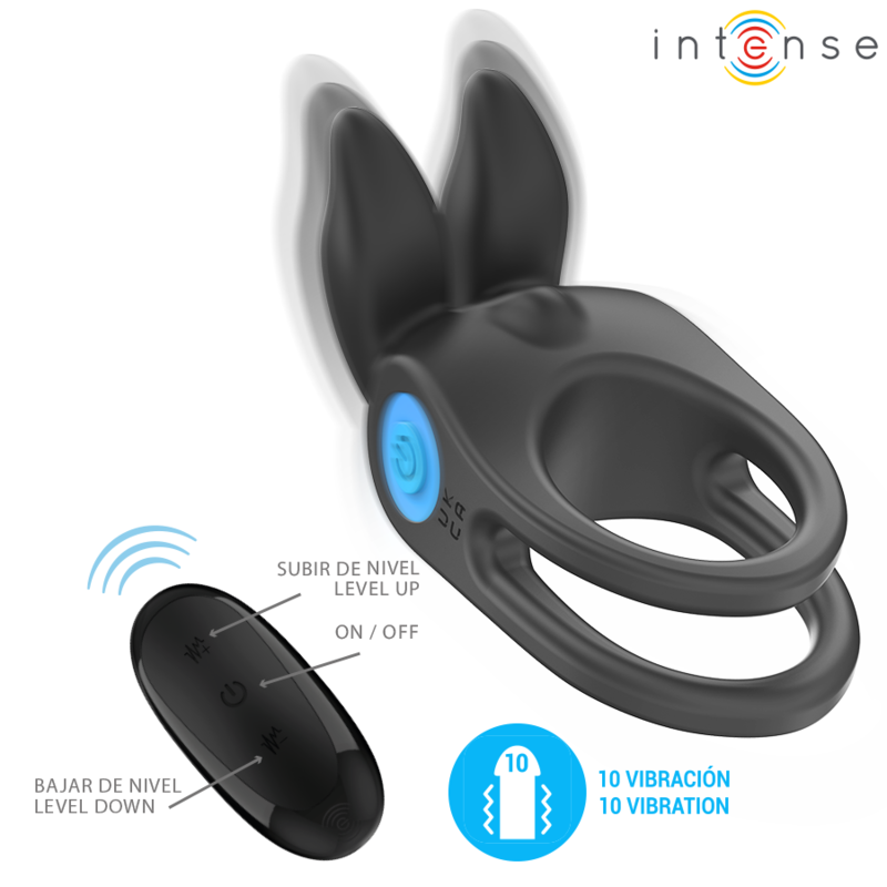 INTENSE - SAM ANILLO DOBLE VIBRADOR PENE 10 VIBRACIONES NEGRO - Imagen 3