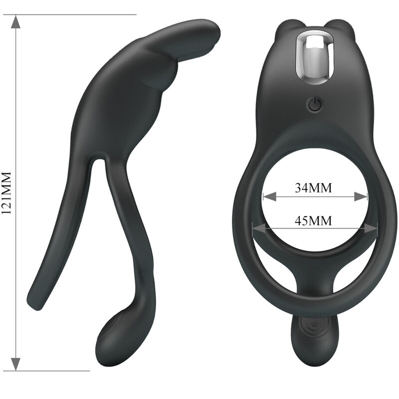 PRETTY LOVE - SETH DOBLE ANILLO VIBRADOR RABBIT 7 VIBRACIONES NEGRO - Imagen 6