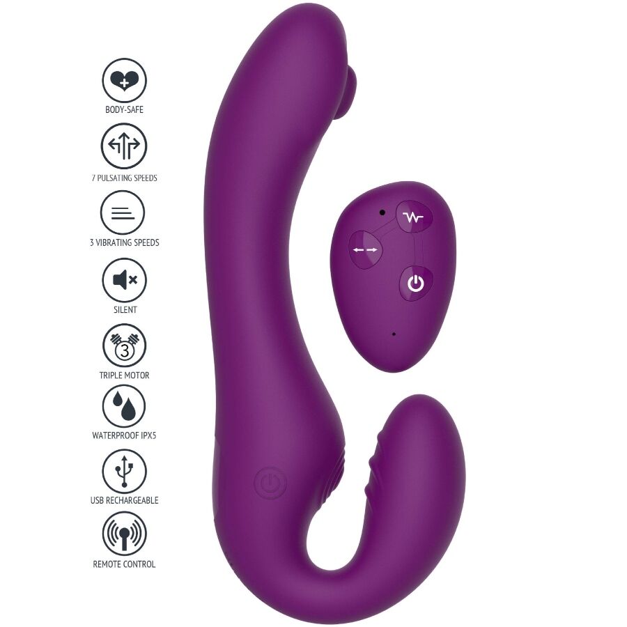 XOCOON - STRAPLESS STRAP-ON VIBRADOR 2 EN 1 CON CONTROL REMOTO MORADO - Imagen 9