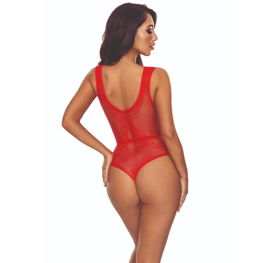 PASSION - BS115 BODYSTOCKING REJILLA ROJO - Imagen 2