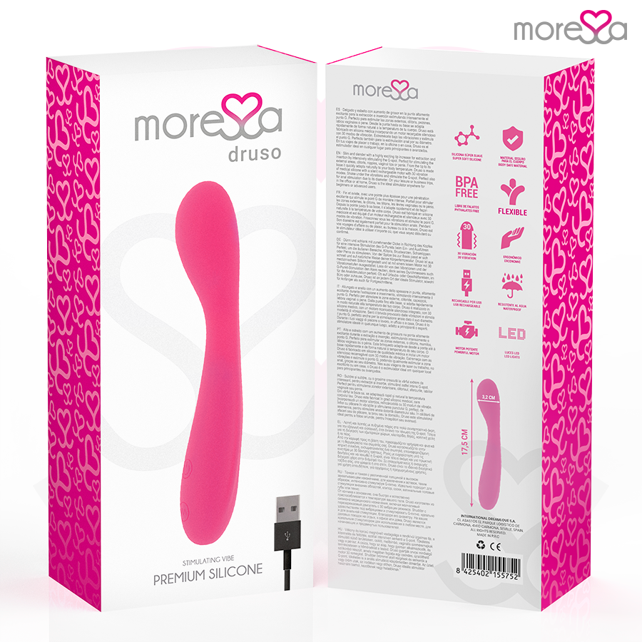 MORESSA - DRUSO MASAJEADOR DUO PUNTO G Y SUERO PELVICO PREMIUM SILICONE RECARGABLE - Imagen 7