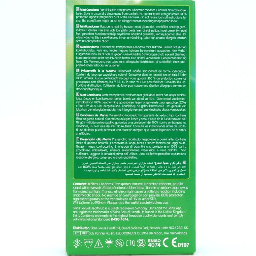 SKINS - PRESERVATIVOS PREMIUM SABOR MENTA PACK 8 - Imagen 4