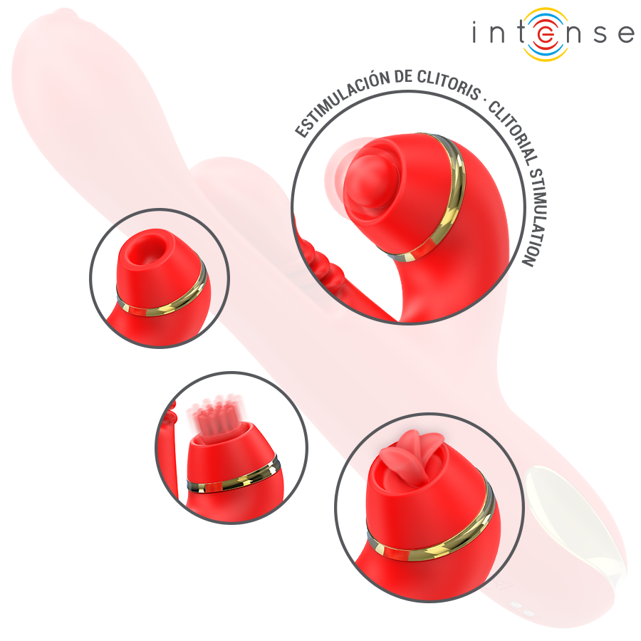 INTENSE - KATY ESTIMULADOR CLÍTORIS MULTIFUNCIÓN 4 CABEZALES INTERCAMBIABLES ROJO - Imagen 5
