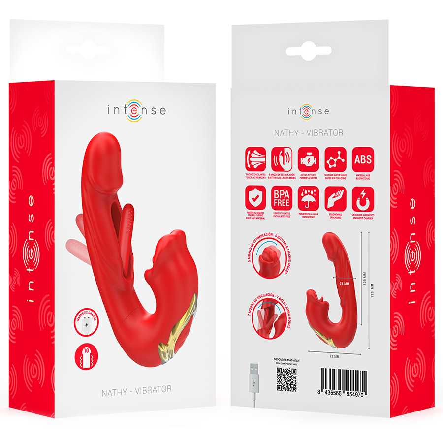INTENSE - NATHY VIBRADOR DOBLE CON BOCA ESTIMULADORA MULTIFUNCIÓN ROJO - Imagen 8
