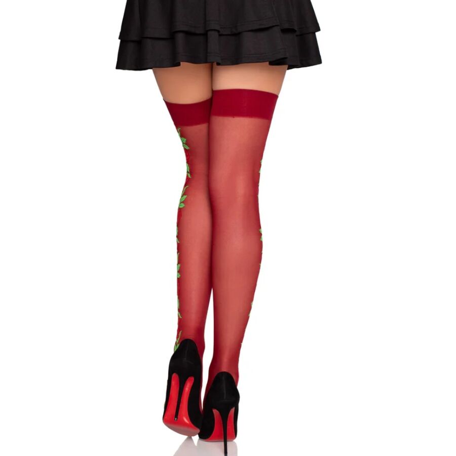 LEG AVENUE - 1957 MEDIAS DE LIGUERO CON FLORES ROJAS - TALLA ÚNICA - Imagen 2