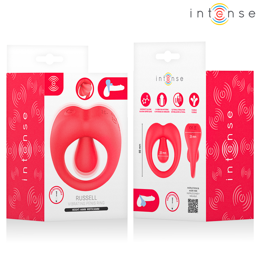 INTENSE - RUSSELL ANILLO VIBRADOR CON ESTIMULACIÓN DE CLÍTORIS ROJO - Imagen 2
