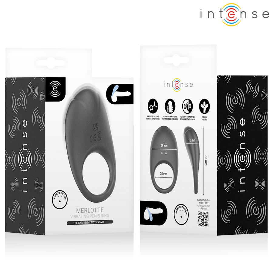INTENSE - MERLOTTE ANILLO VIBRADOR CON ESTIMULACIÓN DE CLÍTORIS NEGRO - Imagen 8