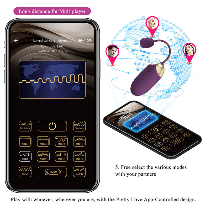 PRETTY LOVE - KLAY VIBRADOR HUEVO CON EMPUJE APP CONTROL MORADO - Imagen 15