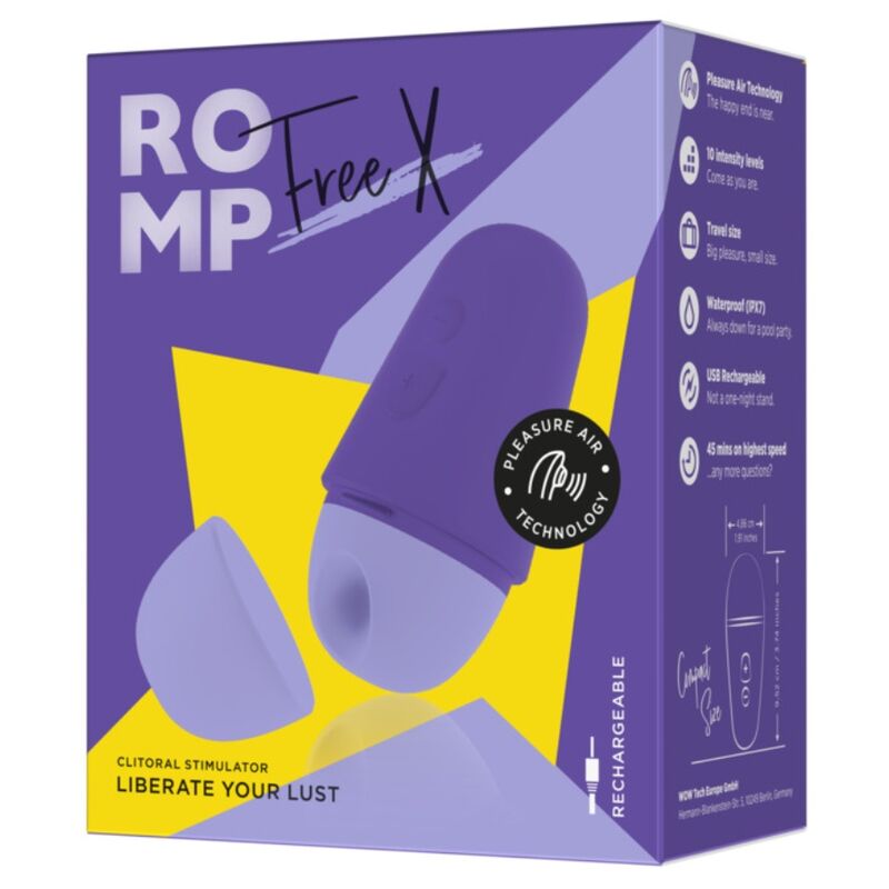 ROMP - FREE X ESTIMULADOR DE CLÍTORIS CON TAPA 10 NIVELES RECARGABLE MORADO - Imagen 10