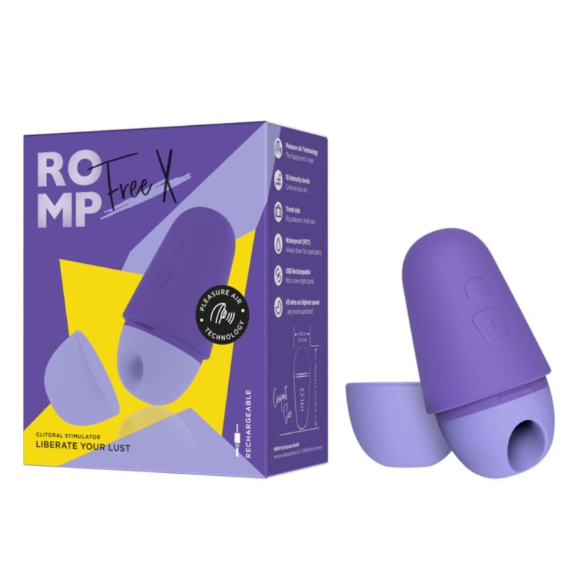 ROMP - FREE X ESTIMULADOR DE CLÍTORIS CON TAPA 10 NIVELES RECARGABLE MORADO - Imagen 9