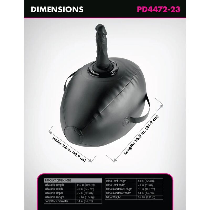 FETISH FANTASY SERIES - HINCHABLE BODY DOCK CON DILDO NEGRA 41.9 CM - Imagen 4