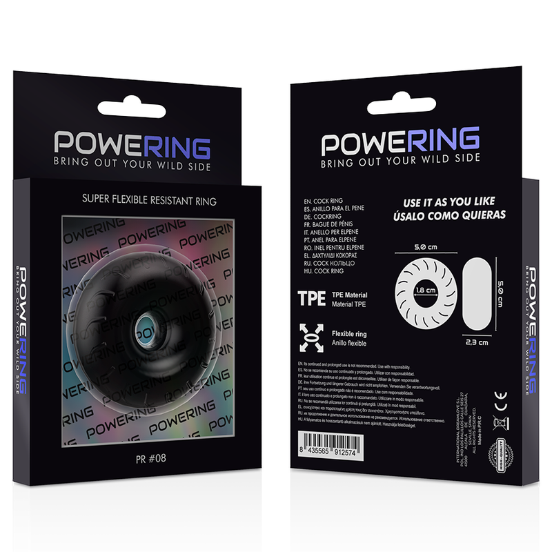 POWERING - SUPER FLEXIBLE Y RESISTENTE ANILLO PENE 5CM PR08 NEGRO - Imagen 3