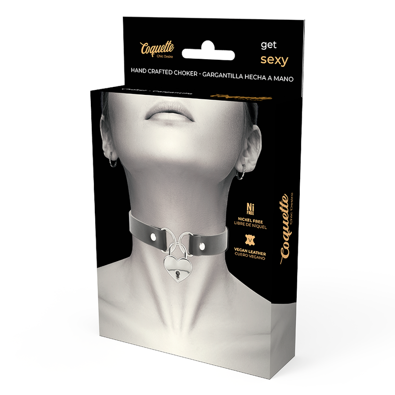 COQUETTE CHIC DESIRE - COLLAR CUERO VEGANO ACCESORIO CORAZÓN CON LLAVE - Imagen 4