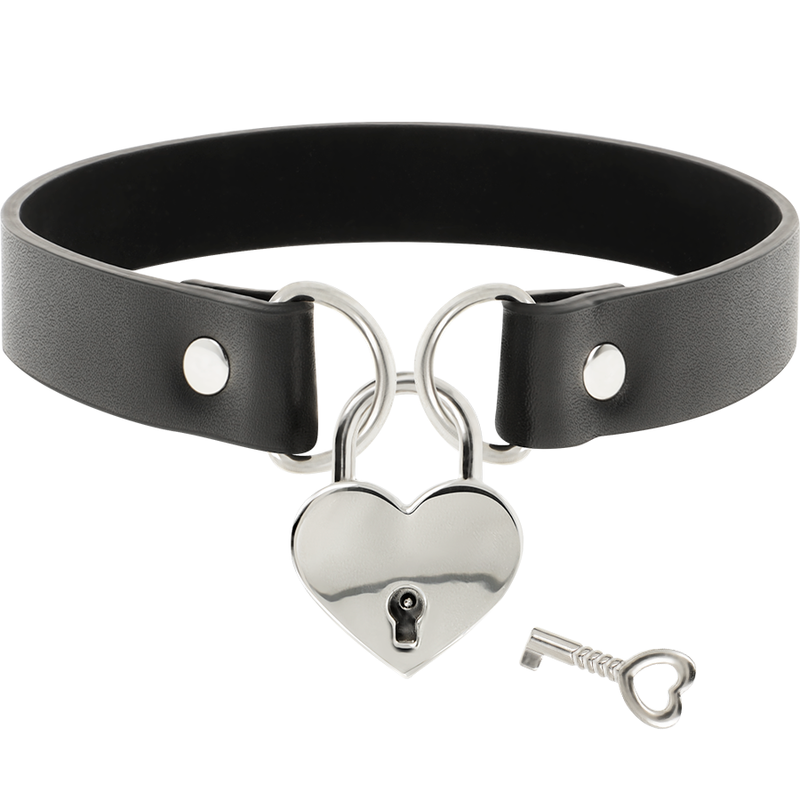 COQUETTE CHIC DESIRE - COLLAR CUERO VEGANO ACCESORIO CORAZÓN CON LLAVE - Imagen 2