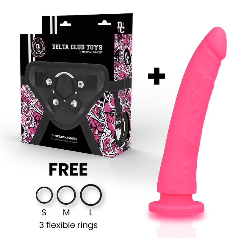 DELTA CLUB - TOYS DILDO + ARNES ROSA SILICONA MEDICA 20 CM -O- 4 CM - Imagen 7
