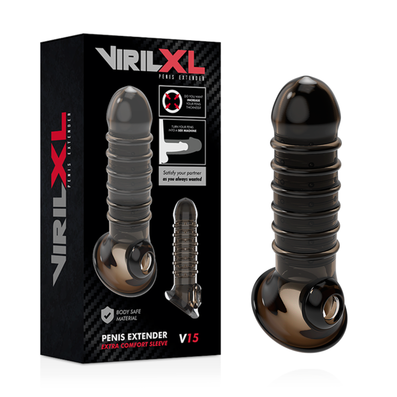 VIRILXL - EXTENSIÓN Y FUNDA DE PENE V15 NEGRO - Imagen 3