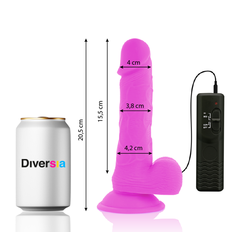 DIVERSIA - DILDO REALÍSTICO FLEXIBLE CON VIBRACIÓN LILA 20.5 CM -O- 4.2 CM - Imagen 6