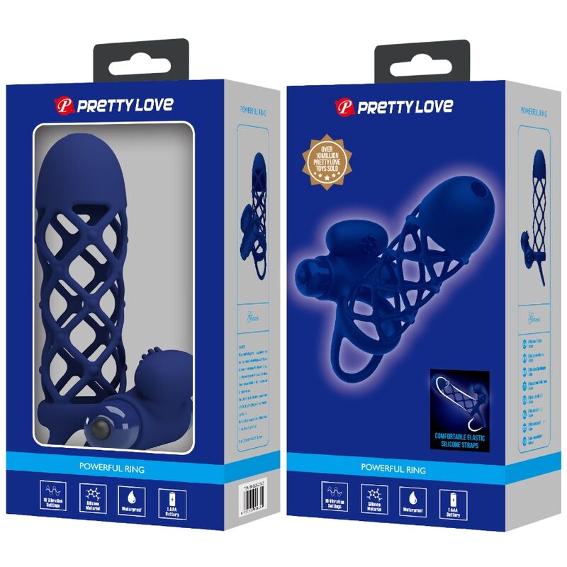 PRETTY LOVE - GIANN ANILLO VIBRADOR CON FUNDA DE SILICONA AZUL - Imagen 3