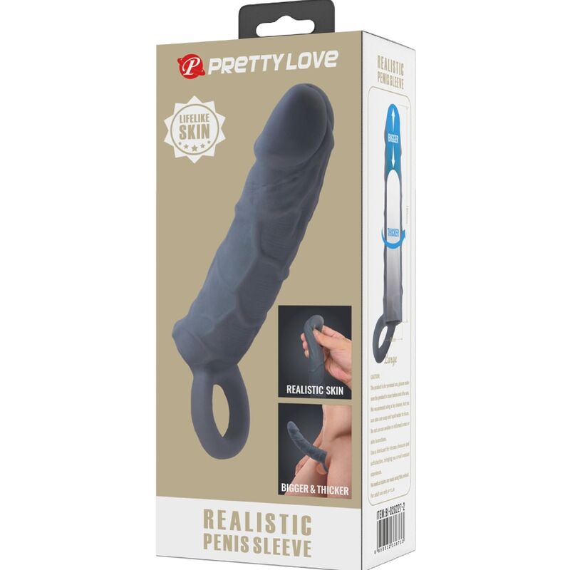 PRETTY LOVE - FUNDA DE PENE DE PIEL REALÍSTICA GRIS OSCURO - Imagen 4