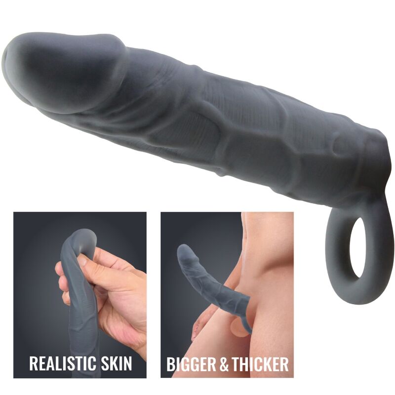 PRETTY LOVE - FUNDA DE PENE DE PIEL REALÍSTICA GRIS OSCURO - Imagen 5
