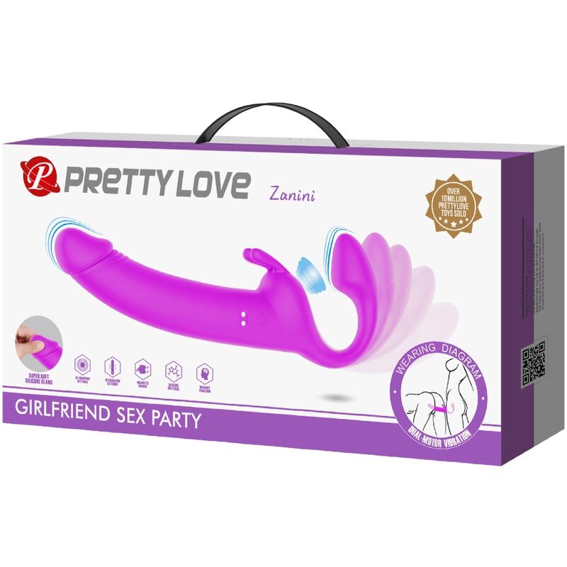 PRETTY LOVE - ZANINI DILDO STRAP-ON SIN ARNÉS 10 VIBRACIONES MORADO - Imagen 6