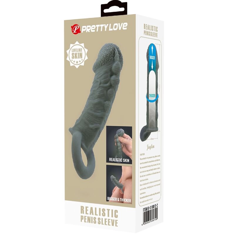 PRETTY LOVE - FUNDA REALÍSTICA ALARGADORA Y RETARDANTE PARA PENE GRIS - Imagen 7