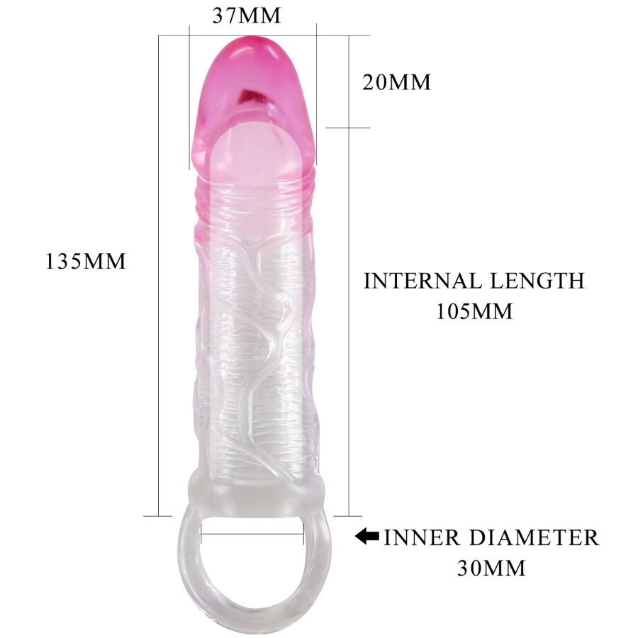 PRETTY LOVE - ODES FUNDA REALÍSTICA ALARGADORA DE 2 CM PARA PENE ROSA - Imagen 6