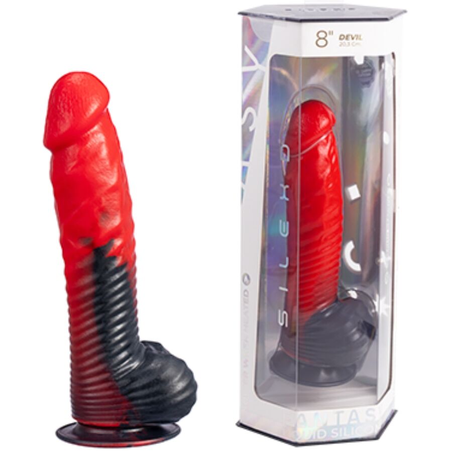 SILEXD - DEVIL DILDO FANTASY SILICONA LIQUIDA TERMOREACTIVO ROJO NEGRO 20.3 CM - Imagen 3