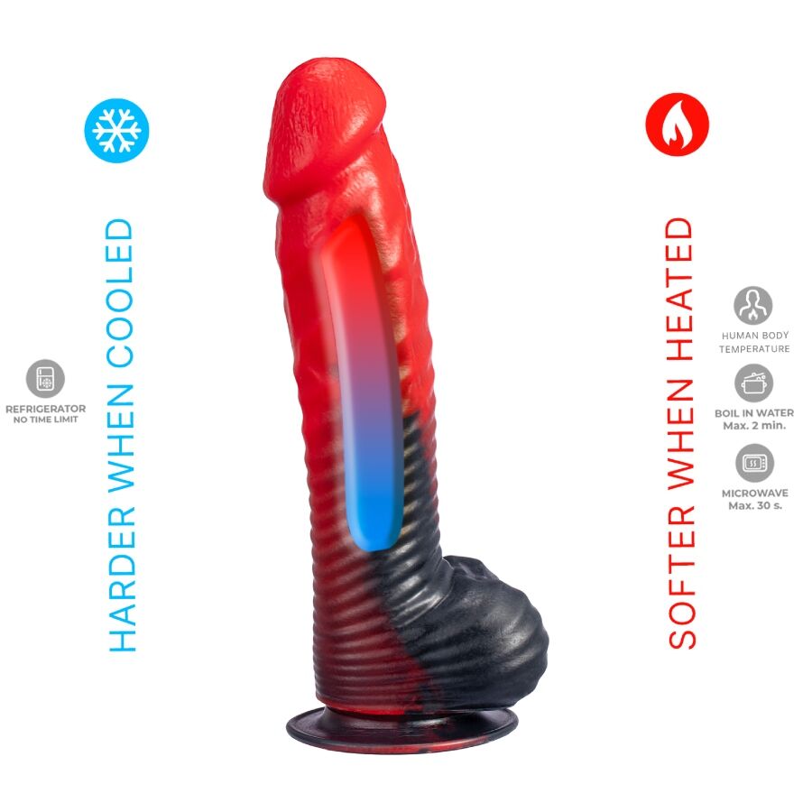 SILEXD - DEVIL DILDO FANTASY SILICONA LIQUIDA TERMOREACTIVO ROJO NEGRO 20.3 CM - Imagen 6