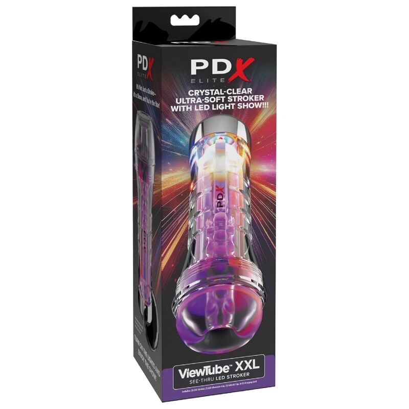 PDX ELITE - MASTURBADOR TRANSPARENTE VIEWTUBE XXL LED STROKER 27.3 CM - Imagen 5