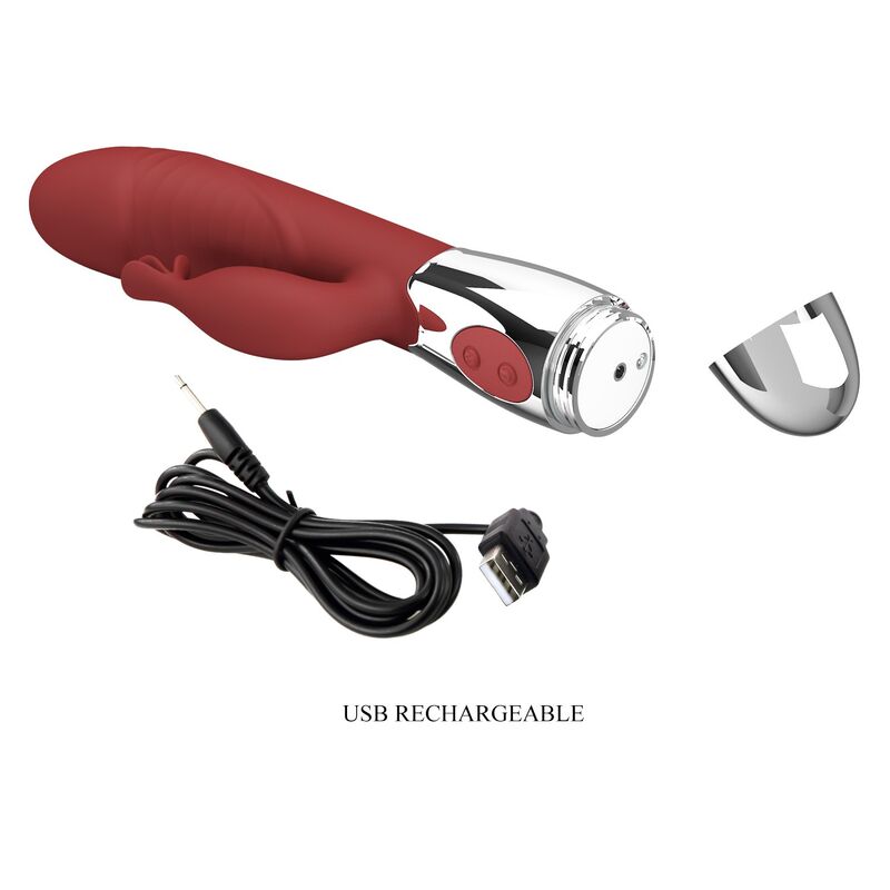 PRETTY LOVE - VIBRADOR RABBIT ROSEWOOD 30 FUNCIONES RECARGABLE USB ROJO - Imagen 2
