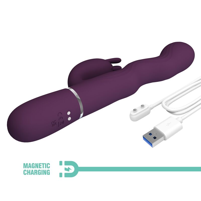 PRETTY LOVE - VIBRADOR RABBIT LOURSEN CON MOVIMIENTO OSCILANTE Y 7 VIBRACIONES RECARGABLE USB MORADO - Imagen 4