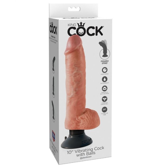 KING COCK - DILDO VIBRADOR CON TESTÍCULOS 25.5 CM COLOR NATURAL - Imagen 5