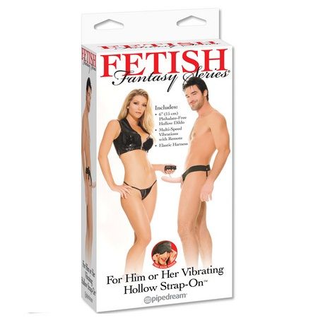 FETISH FANTASY SERIES - ARNÉS HUECO VIBRADOR PARA EL Y ELLA NATURAL 14CM - Imagen 3