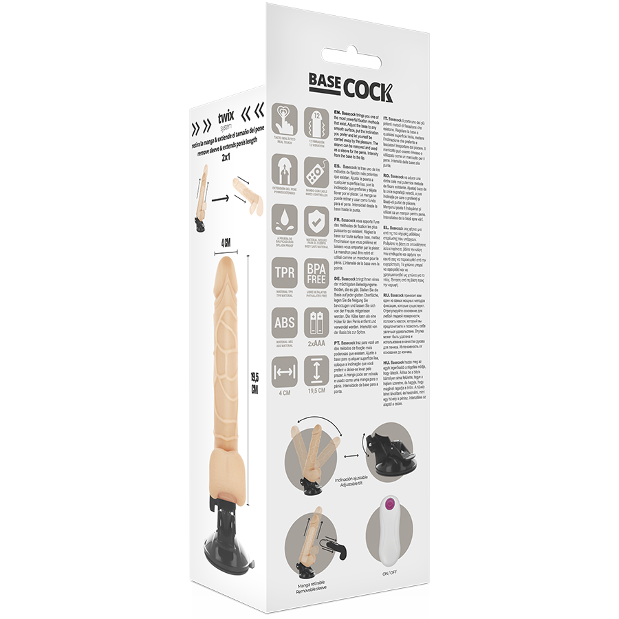 BASECOCK - VIBRADOR REALÍSTICO CONTROL REMOTO NATURAL CON TESTÍCULOS 19.5 CM -O- 4 CM - Imagen 4