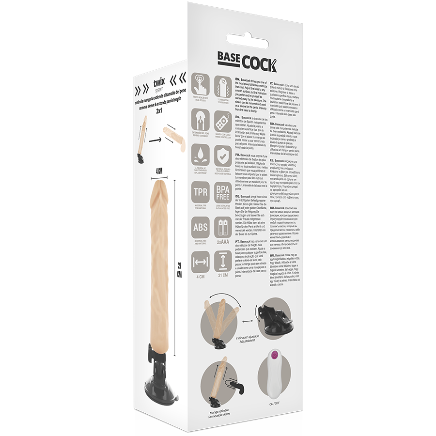 BASECOCK - VIBRADOR REALÍSTICO CONTROL REMOTO NATURAL 21 CM -O- 4 CM - Imagen 3