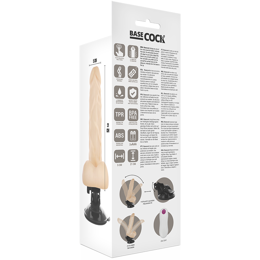 BASECOCK - VIBRADOR REALÍSTICO ARTICULABLE CONTROL REMOTO NATURAL 21 CM -O- 5 CM - Imagen 4