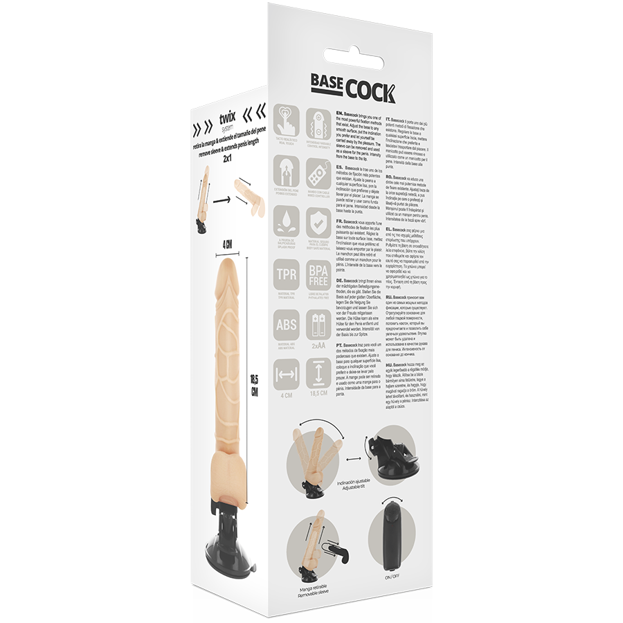 BASECOCK - VIBRADOR REALISTICO CONTROL REMOTO NATURAL 18.5 CM -O- 4CM - Imagen 5