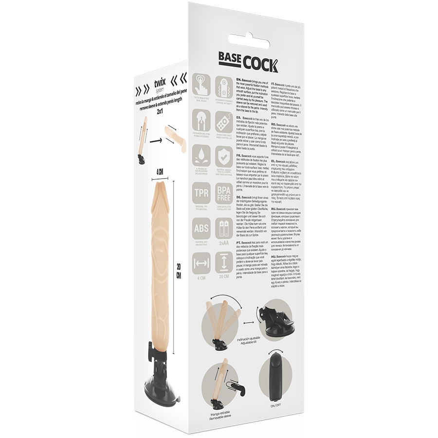 BASECOCK - VIBRADOR REALÍSTICO CONTROL REMOTO NATURAL 20 CM -O- 4 CM - Imagen 3