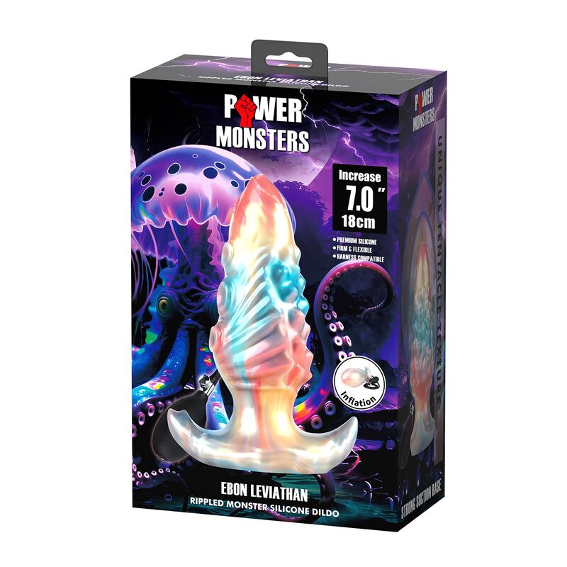 POWER MONSTERS - EBON LEVIATHAN PLUG ANAL HINCHABLE FANTASÍA TRICOLOR 18 CM - Imagen 4