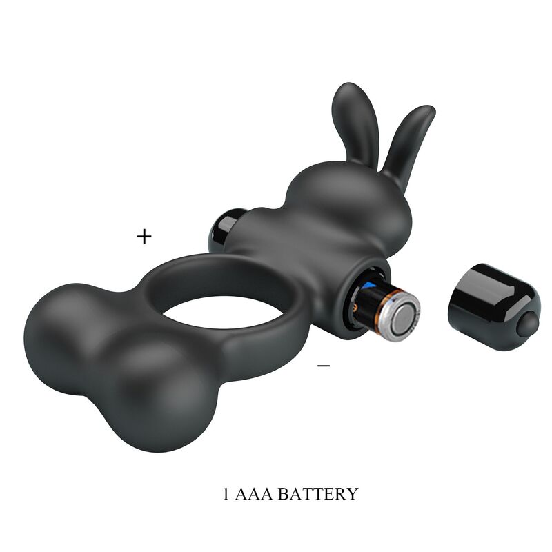 PRETTY LOVE - ANILLO VIBRADOR PARA PENE CON ESTIMULADOR DE CONEJITO 10 FUNCIONES NEGRO - Imagen 4