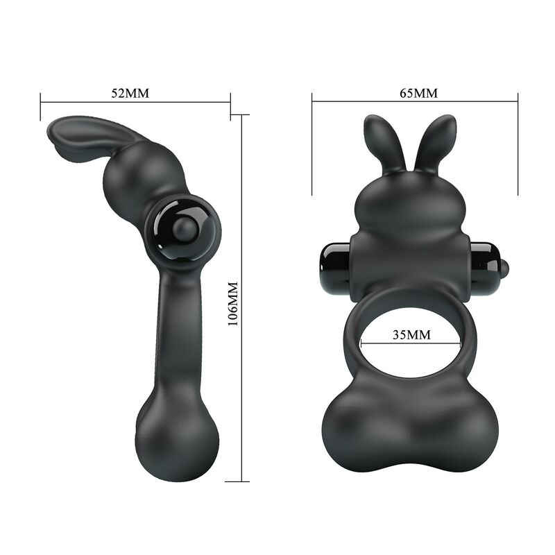 PRETTY LOVE - ANILLO VIBRADOR PARA PENE CON ESTIMULADOR DE CONEJITO 10 FUNCIONES NEGRO - Imagen 6