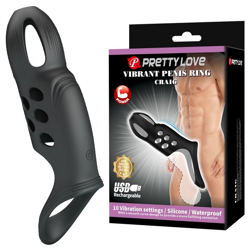 PRETTY LOVE - CRAIG ANILLO PARA PENE VIBRADOR RECARGABLE NEGRO - Imagen 2