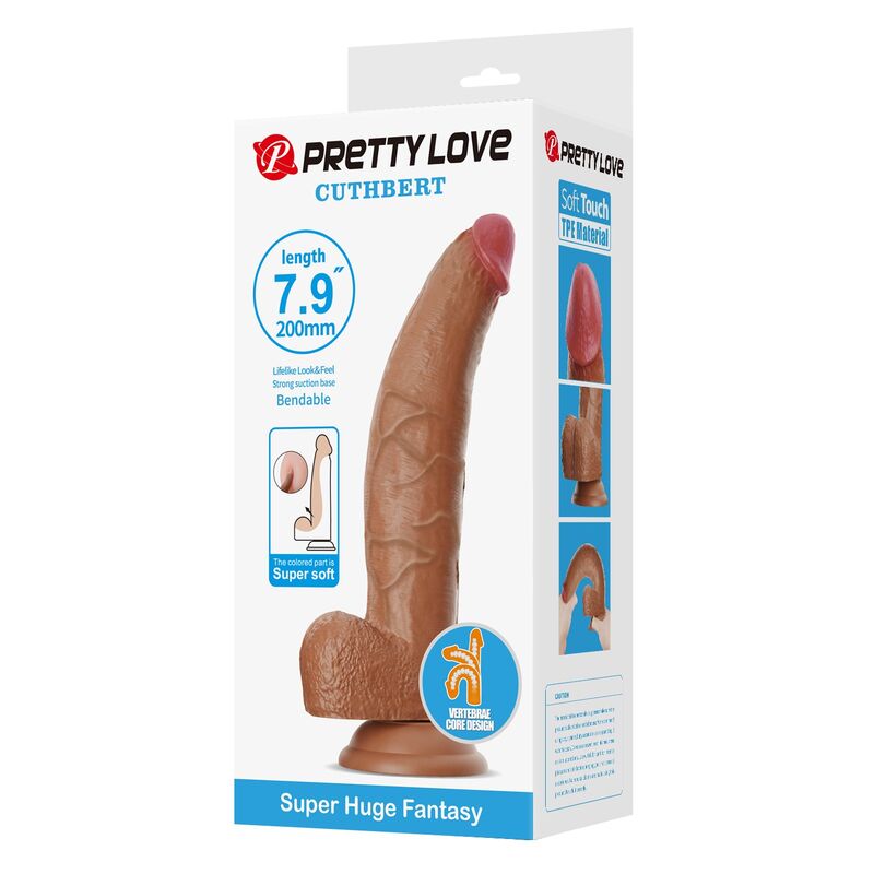PRETTY LOVE - CUTHBERT DILDO REALÍSTICO FLEXIBLE 20 CM Ø 5 CM TPE MARRÓN - Imagen 2