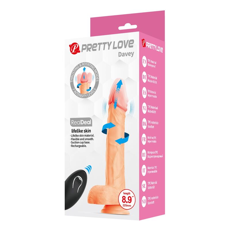 PRETTY LOVE - DAVEY DILDO VIBRADOR CON EMPUJE Y ROTACIÓN 22,5 CM Ø 4,8 CM COLOR NATURAL - Imagen 3