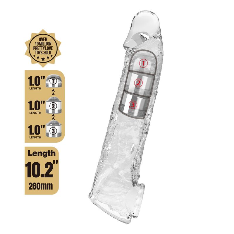PRETTY LOVE - FUNDA EXTENSORA PARA PENE AJUSTABLE 26 CM Ø 4 CM COLOR TRANSPARENTE - Imagen 6